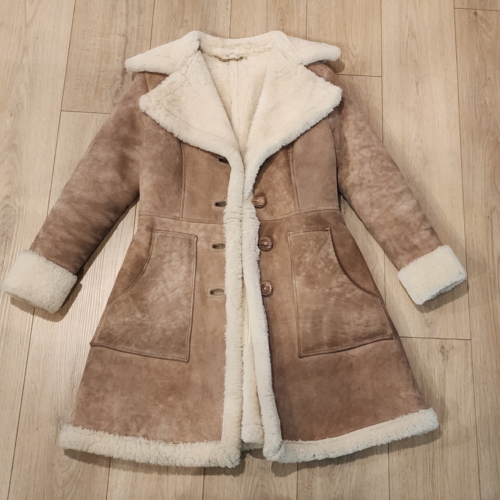 Women's Shearling Lined Tan Leather Coat